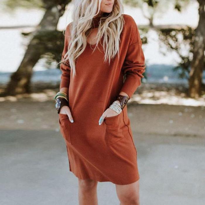 V Neck Hollow Out Long Sleeve Plain Casual Dress
