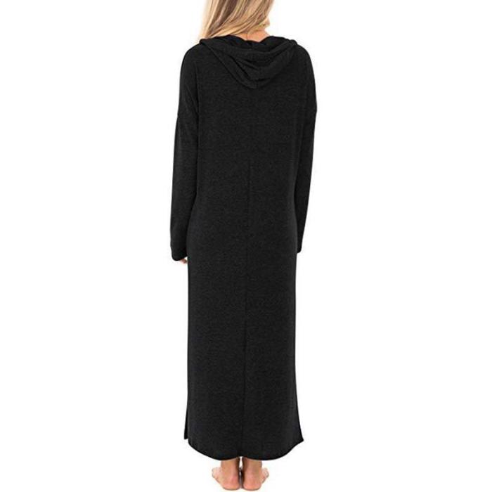 Hooded Long Sleeve Kangaroo Pocket Maxi Dresses