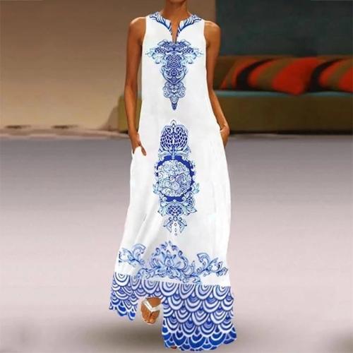 Elegant Printed Color Sleeveless Maxi Dresses