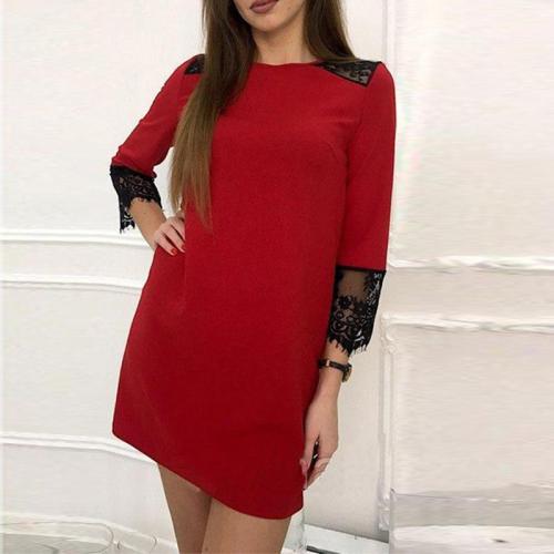 Round Neck Lace Patchwork Hollow Out Casual Dress