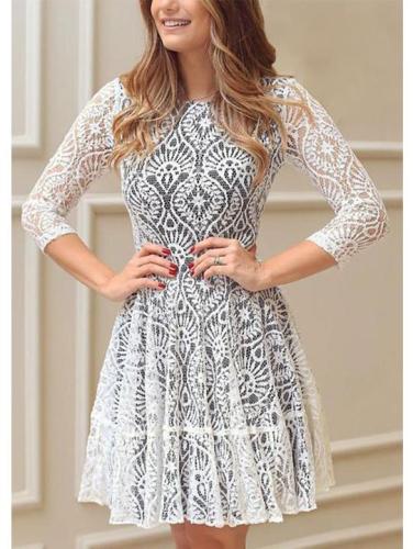 Round Collar Sexy Lace Slim Expansion Skater Dress