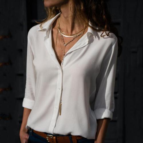 Turn Down Collar  Single Breasted  Plain  Blouses