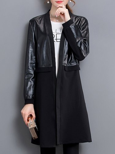 Collarless Patchwork Plain Trench Coat