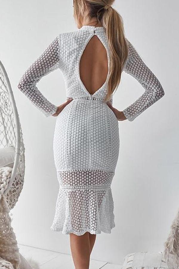 Sexy Lace Backless Long Sleeve Bodycon Dress