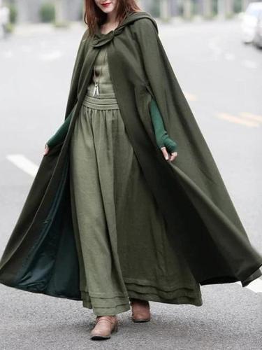 Women's Coat Casual Solid Hoodie Cape Sleeve Poncho Coat