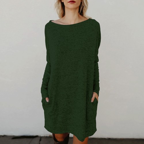 Round Neck Loose Long Batwing Sleeve Knitting Casual Dress