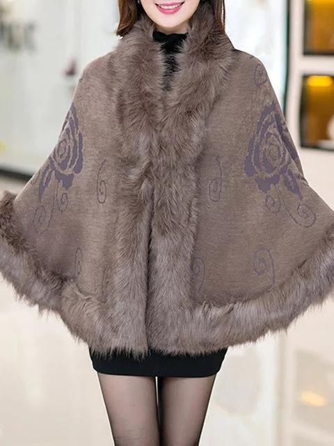Fur Shearling Embossed Cape Sleeve Poncho