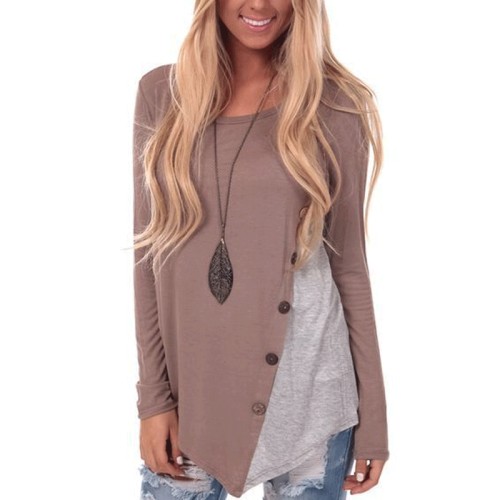 Round Neck Patchwork Long Sleeve T-Shirts