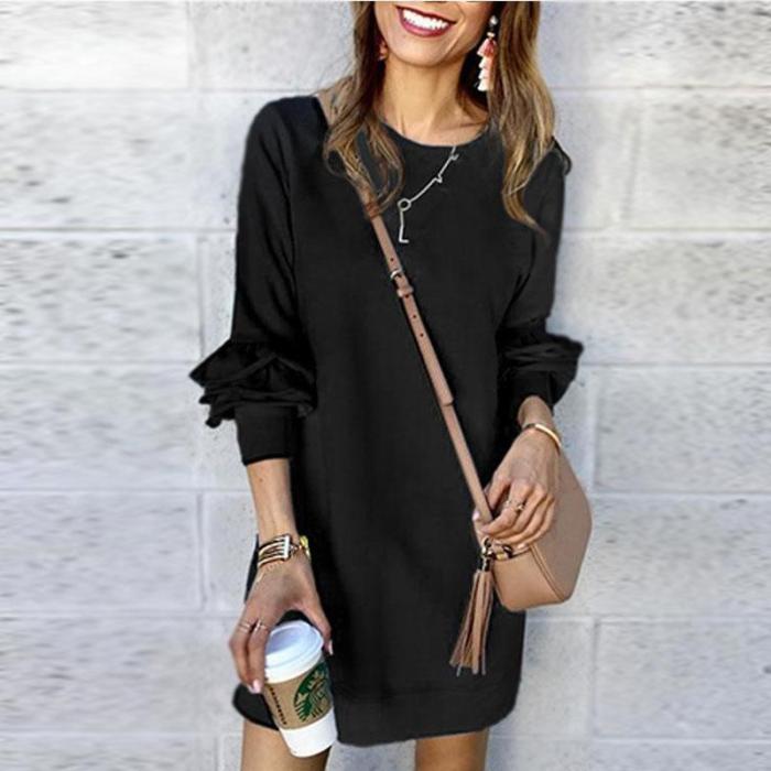 Solid Color Long Sleeve Casual Dress