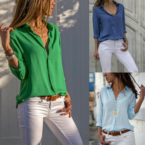 Turn Down Collar Single Breasted Plain Blouses