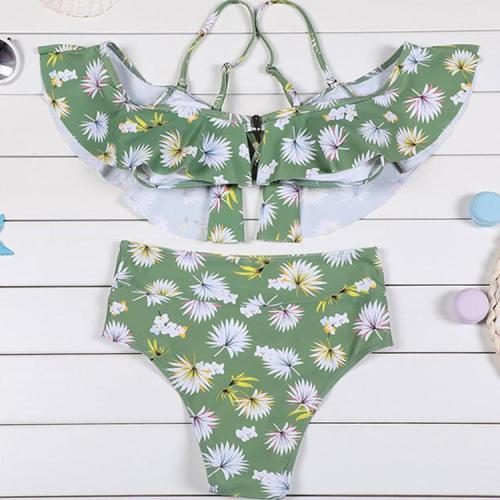 Summer Green Floral Printed Bikini Set