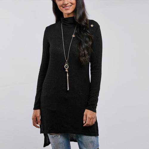 Solid Colour High Neck Long Sleeve Casual Dresses