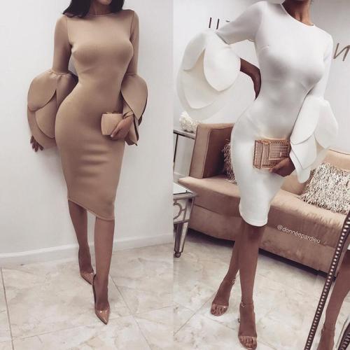 Fashion Round Neck With Petal Trumpet Long Sleeve Bodycon Dress