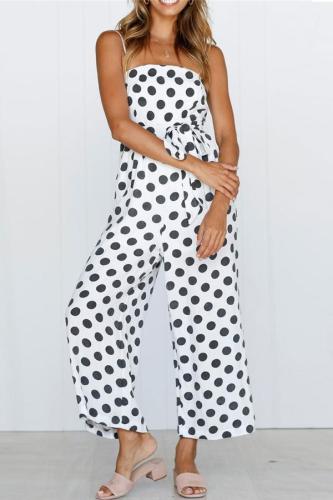 Fashion Polka Dot Printed Belted Jumpsuit