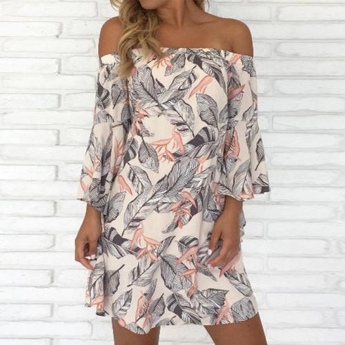 Open Shoulder  Backless  Cascading Ruffles  Floral Printed  Cape Sleeve  Casual Dresses