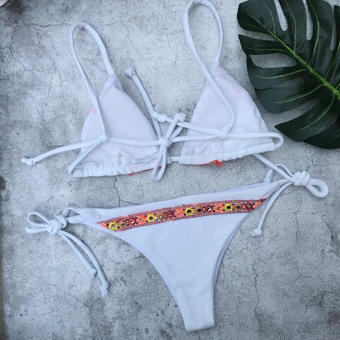 Sexy Embroidered Split Swimsuit