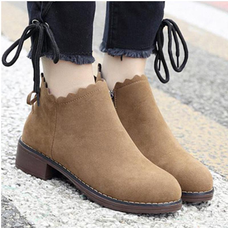 US$ 21.95 - Plain Flat Velvet Round Toe Outdoor Ankle Boots - www ...