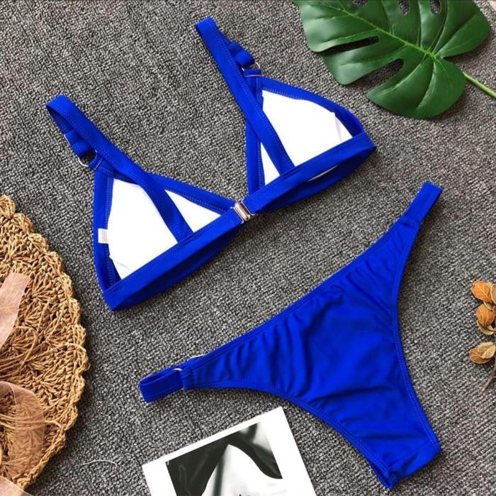 Sexy bikini solid color button split swimsuit