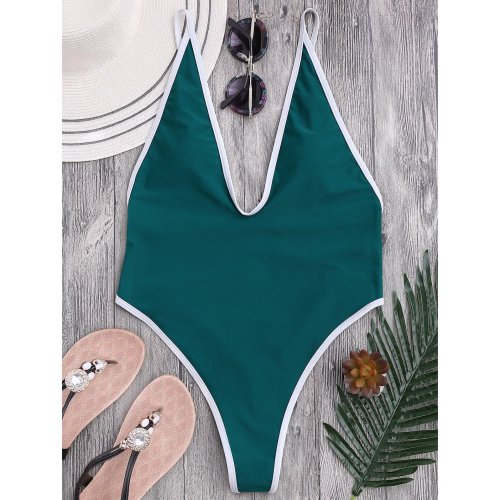 Green Deep V-Neck Halter One-Piece Swimwear