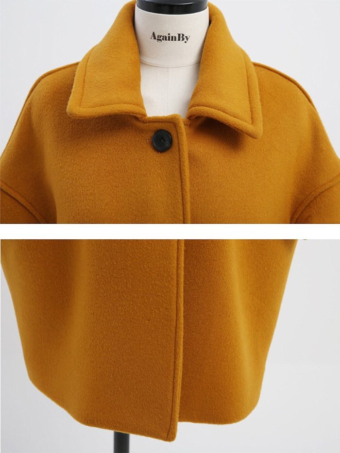 Lapel Flap Pocket Plain Woolen Coat