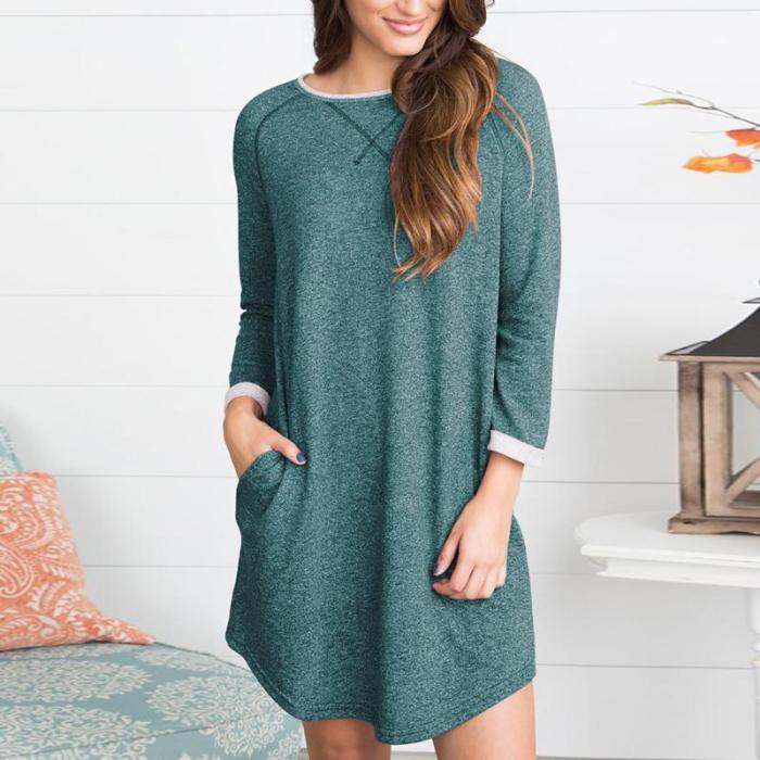 Round Neck Long Sleeve Insert Casual Dresses