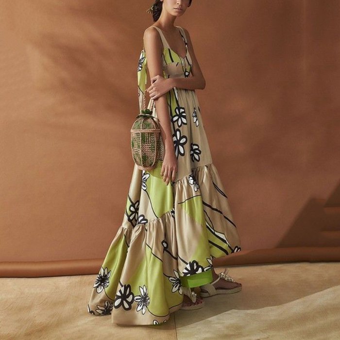 US$ 37.09 - Stylish Apricot Floral Print Maxi Dress - www.ebuytide.com