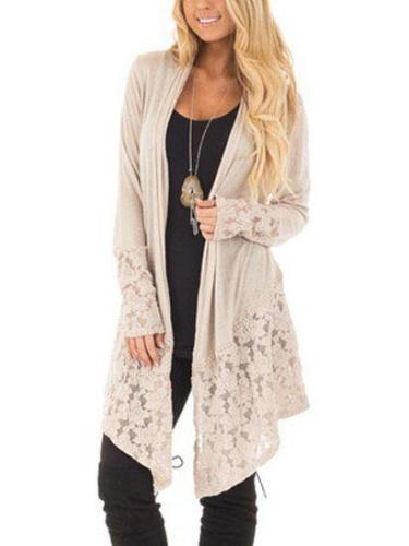 Lace Trim Collarless Cover Up Thin Coat