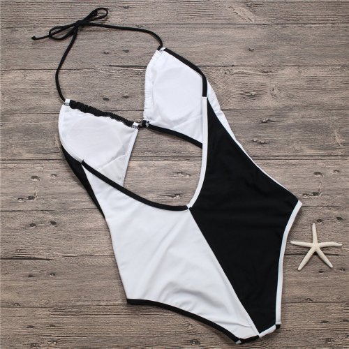 Halter Black/White One-Piece Swimwear