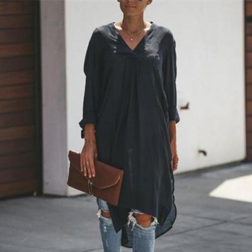 Casual Long Sleeve Loose Pure Colour Casual Dresses