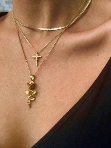 Cross Rose Pendant Necklace