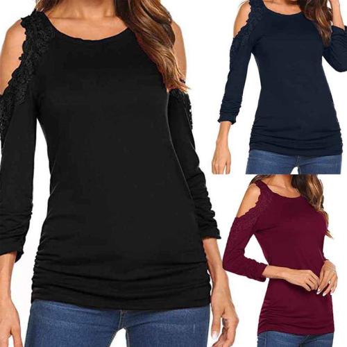 Fashion Lace Collage Off-The-Shoulder Long-Sleeved T-Shirt