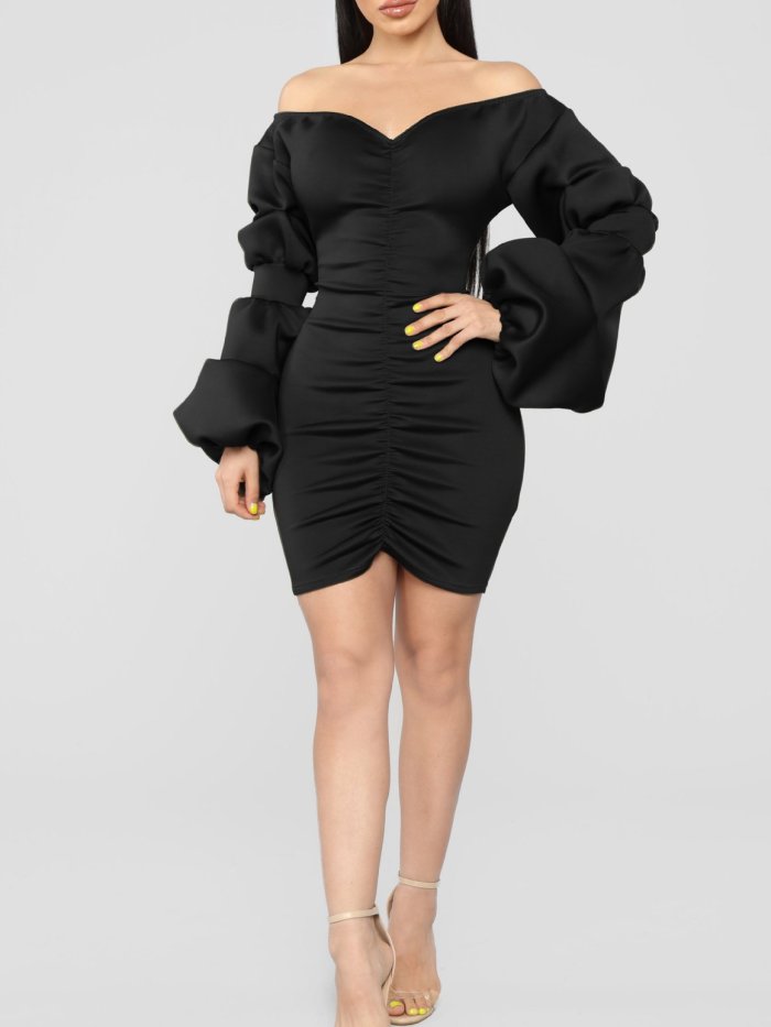 Sexy Puff Sleeve V Neck Off-Shoulder Bodycon Dresses