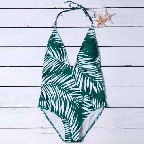 V-Neck Sexy Printed One-Piece Swimsuit