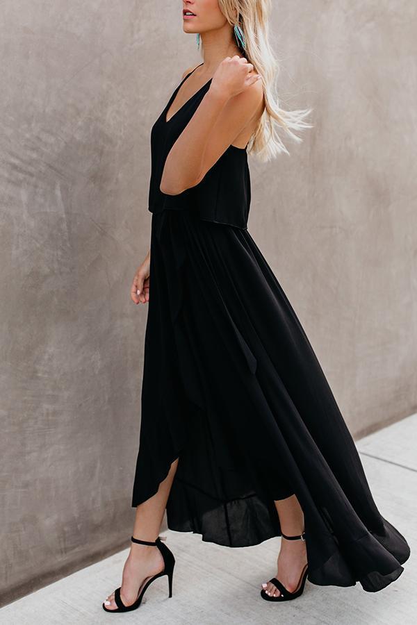 Sexy Black Sleeveless Split Maxi Dress