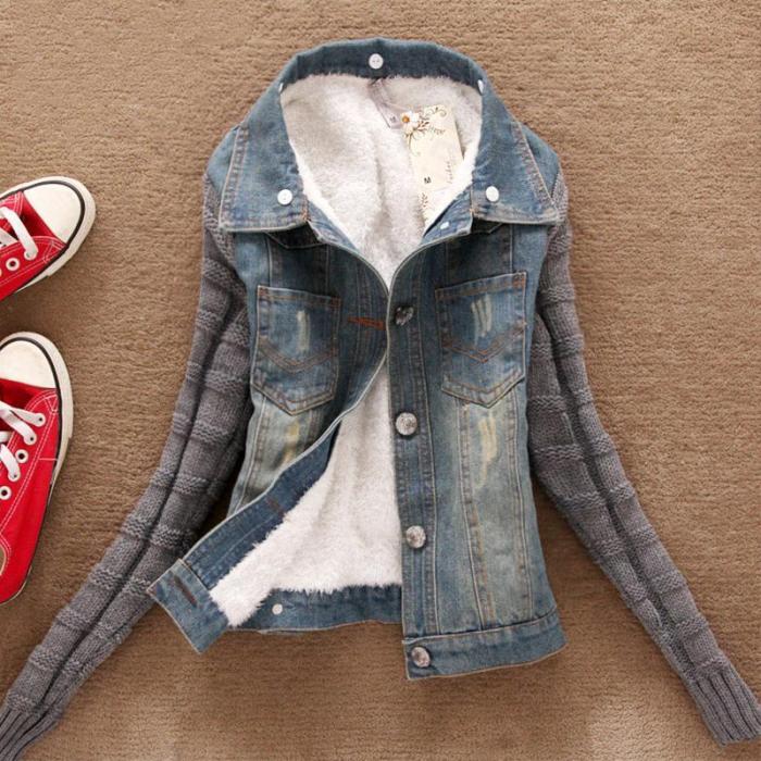 Short Thick Jeans Jacket Coats Slim Outwear