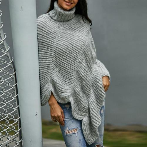High Neck Asymmetric Hem Plain Sweaters
