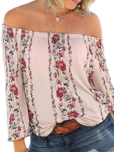 Fashion Youth Casual Vacation Loose Floral Off Shoulder Long Sleeve Blouse
