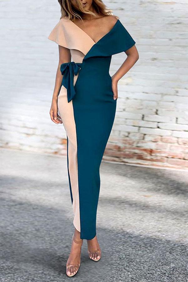 Sexy V-Neck Stitched Fashion Bodycon Dress