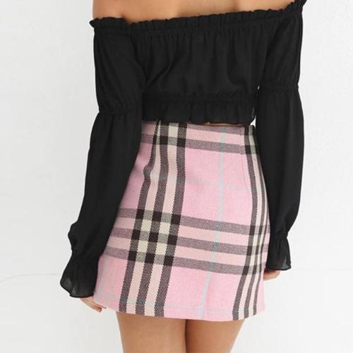 High Waist Plaid Pink Simple Mini Women's Skirt