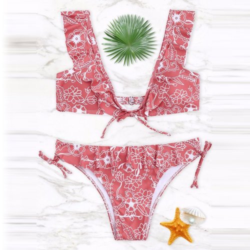 Lovely Pink Summer Ruffle Bikini Swimwear