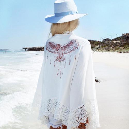 Printed Lace Sleeve Bikini Blouse Beachwear