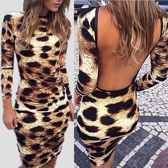 Leopard Backless Slim Sexy Bodycon Dress