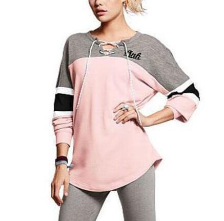 Colorblock Lace-Up Long-Sleeved T-Shirts