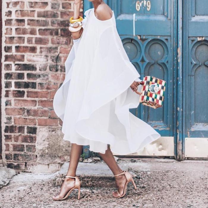 Chiffon Off-The-Shoulder Chic White Casual Dresses
