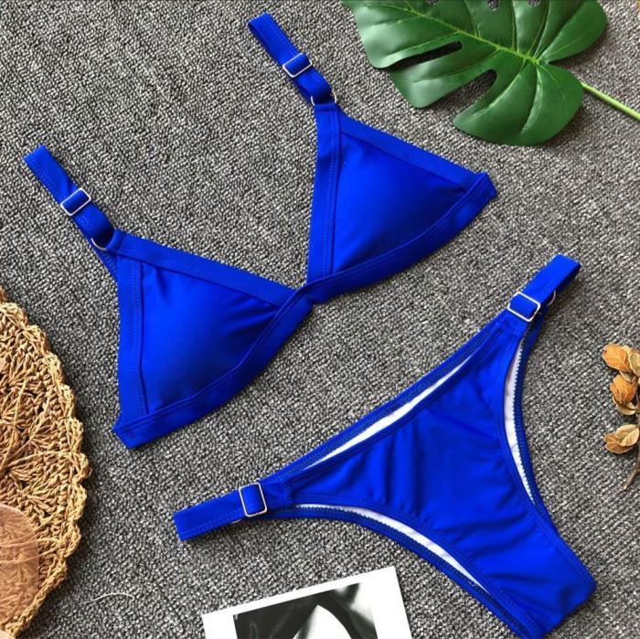 Sexy bikini solid color button split swimsuit