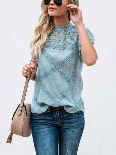 Fashion Lace Hollow Out Splicing Short Sleeve T-Shirt