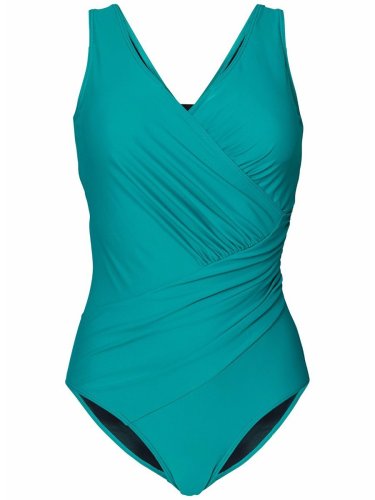 Ruched Deep V-Neck Solid One Piece