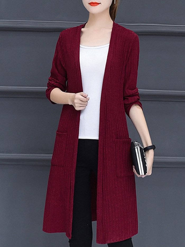 Solid Knit Long Trench Coats
