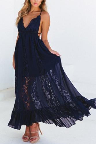 Sexy Lace Backless Vacation Maxi Dress