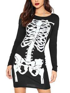 Halloween Skull Print Head Bodycon Dress